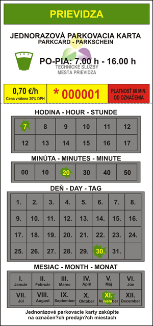 návod na použitie jednorázovej parkovacej karty